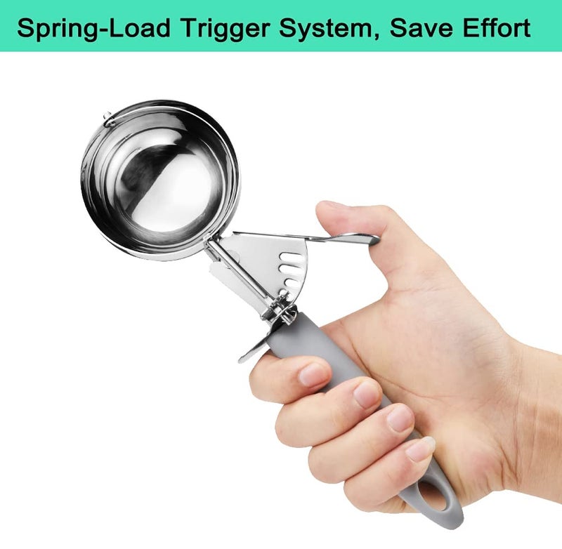 JUNADAEL J Portion Scooper 4 OZ Scooper 8 Disher Scooper 8 ملاعق كبيرة مغرفة كب كيك مقبض رمادي للتحكم في جزء كوكي العجين كب كيك الخليط الآيس كريم - Image 4